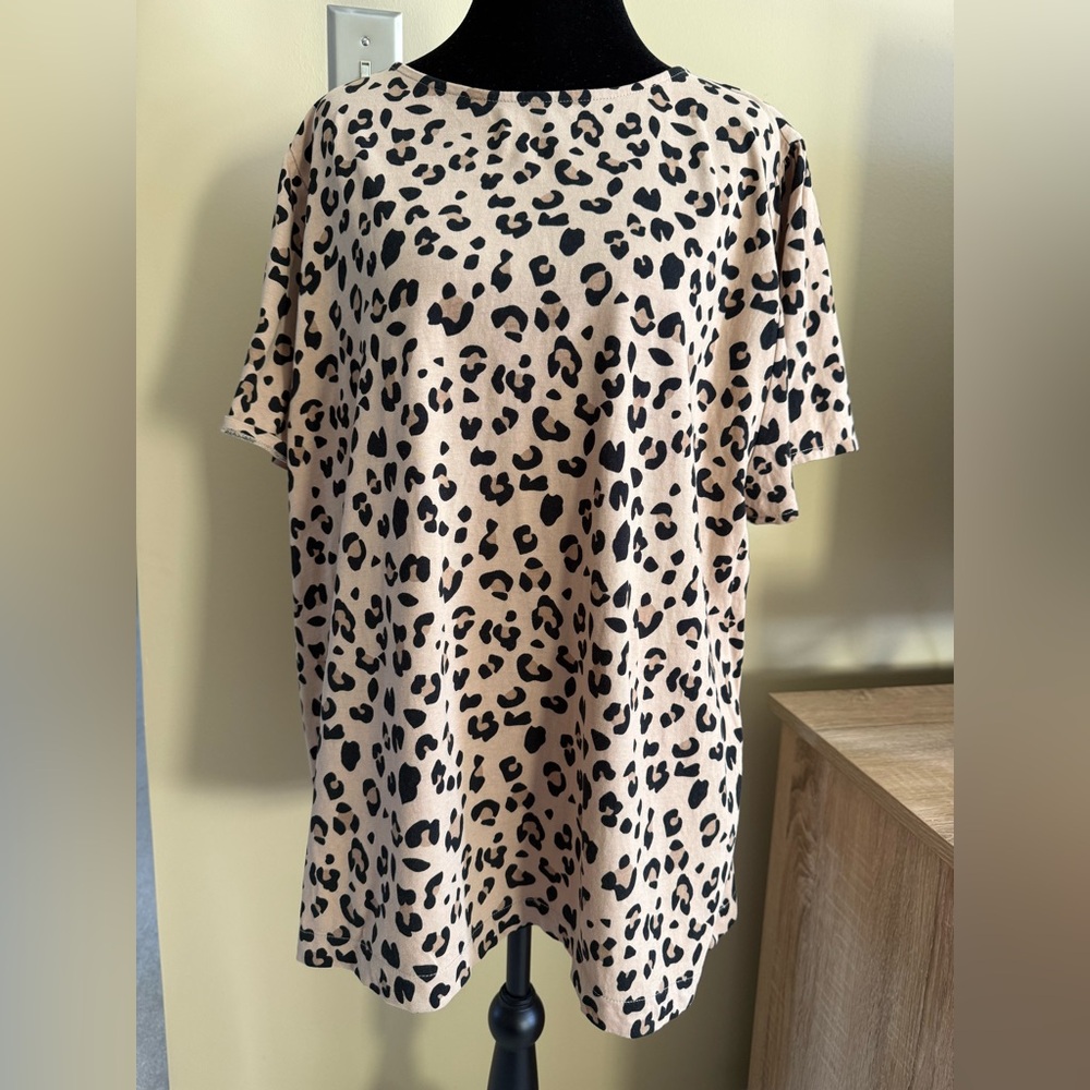 J. Crew Black and Tan Leopard Print Short Sleeve Top